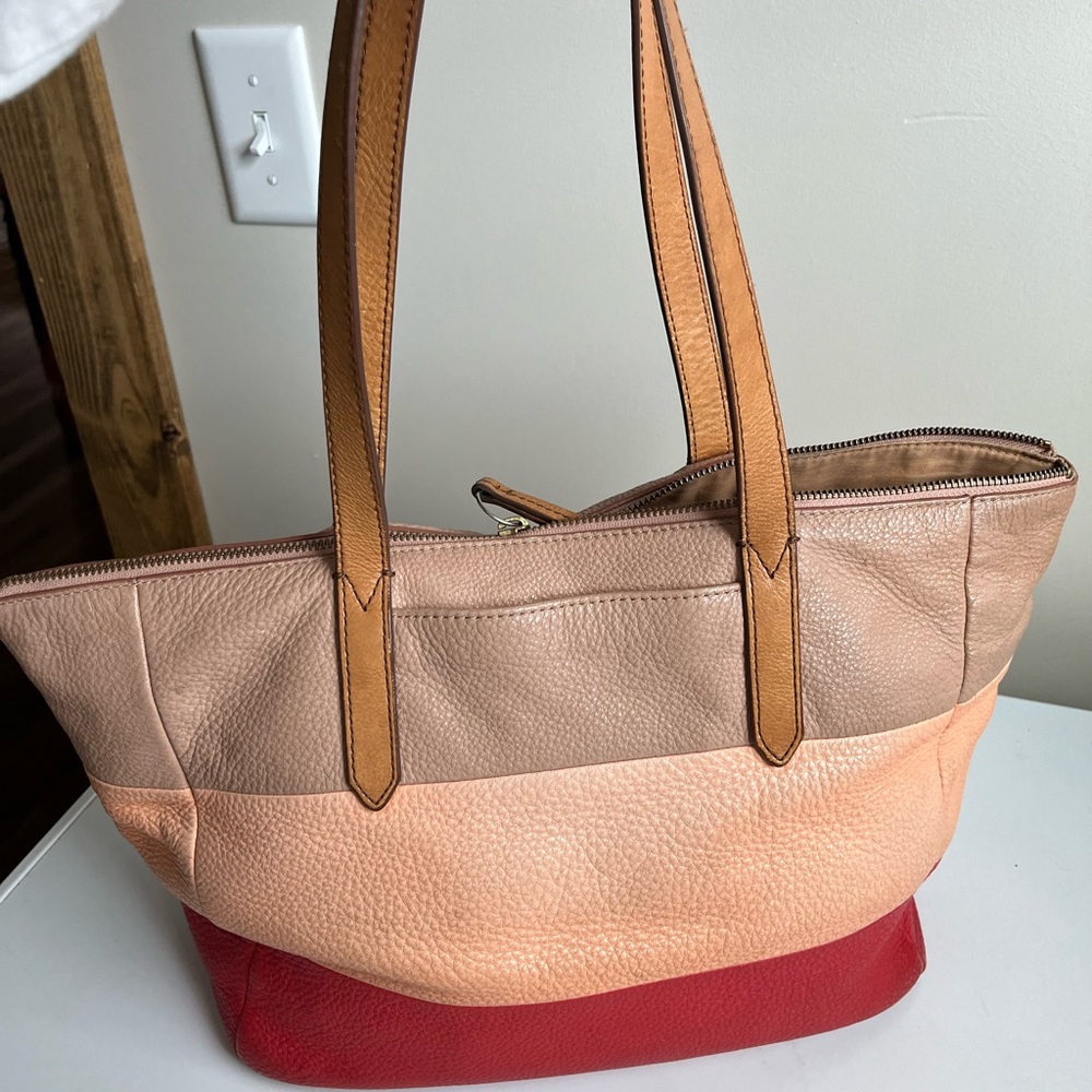 Colorblock Leather Tote Bag - Picture 3 of 5